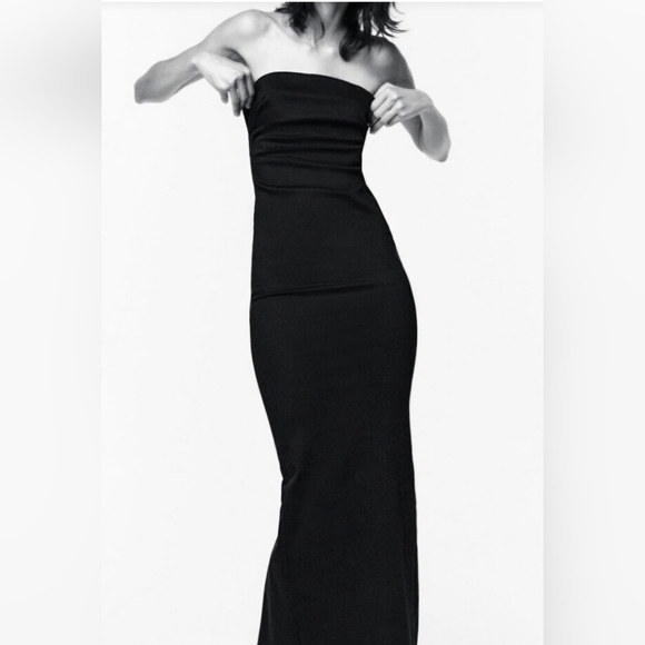 Zara Black Strapless Midi Dress - Picture 2 of 7